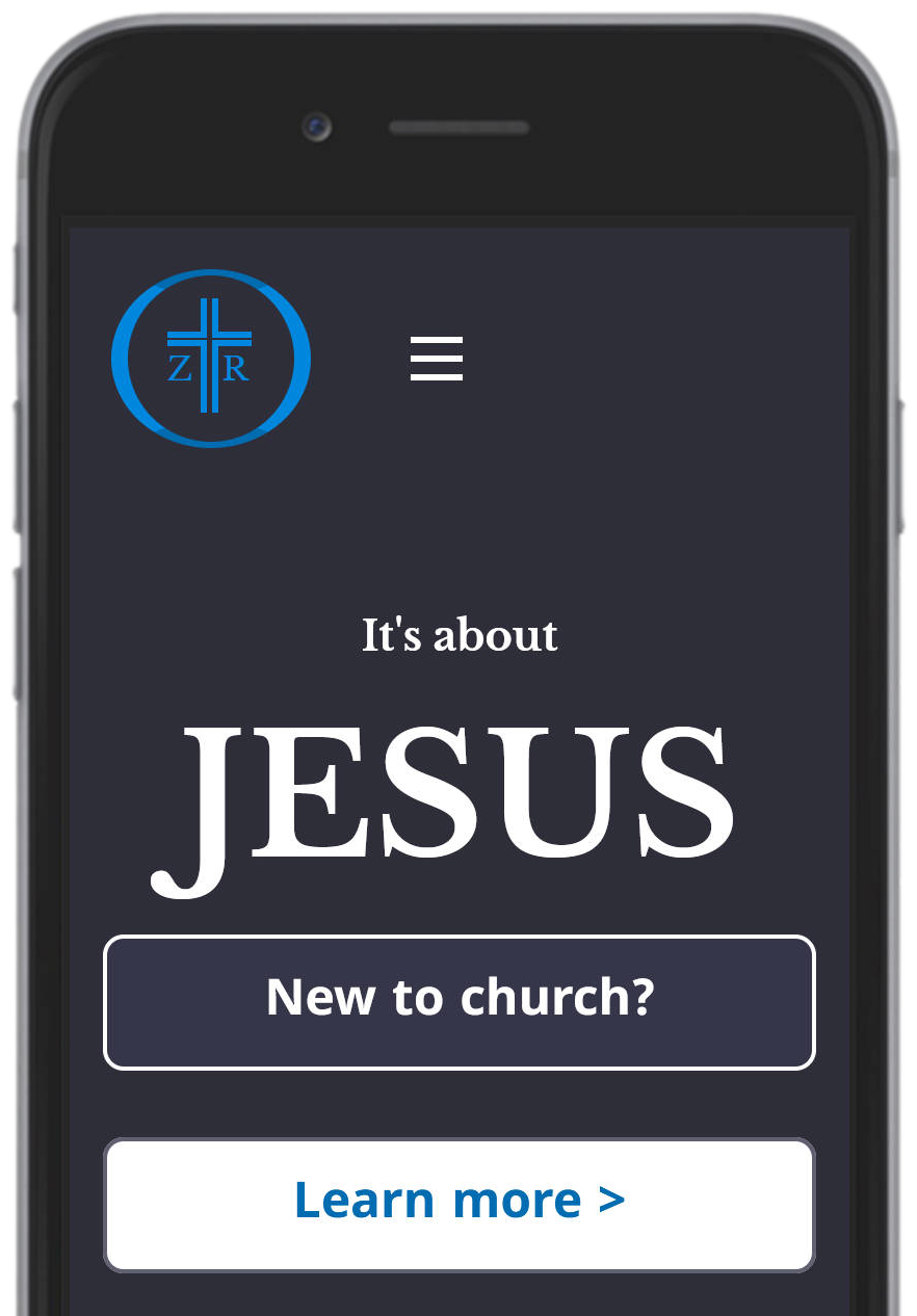 phone displays mobile view of Zion's Refuge Church website